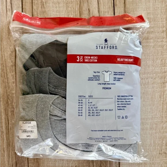 Stafford Premium Crews 3-Pack Short Sleeve Tees - Black & Gray - Picture 2 of 3